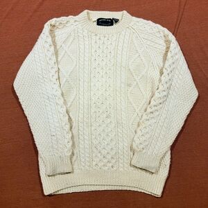 Vintage 100% Wool Hand Cable Knit Oversized Grandma Women's Sweater